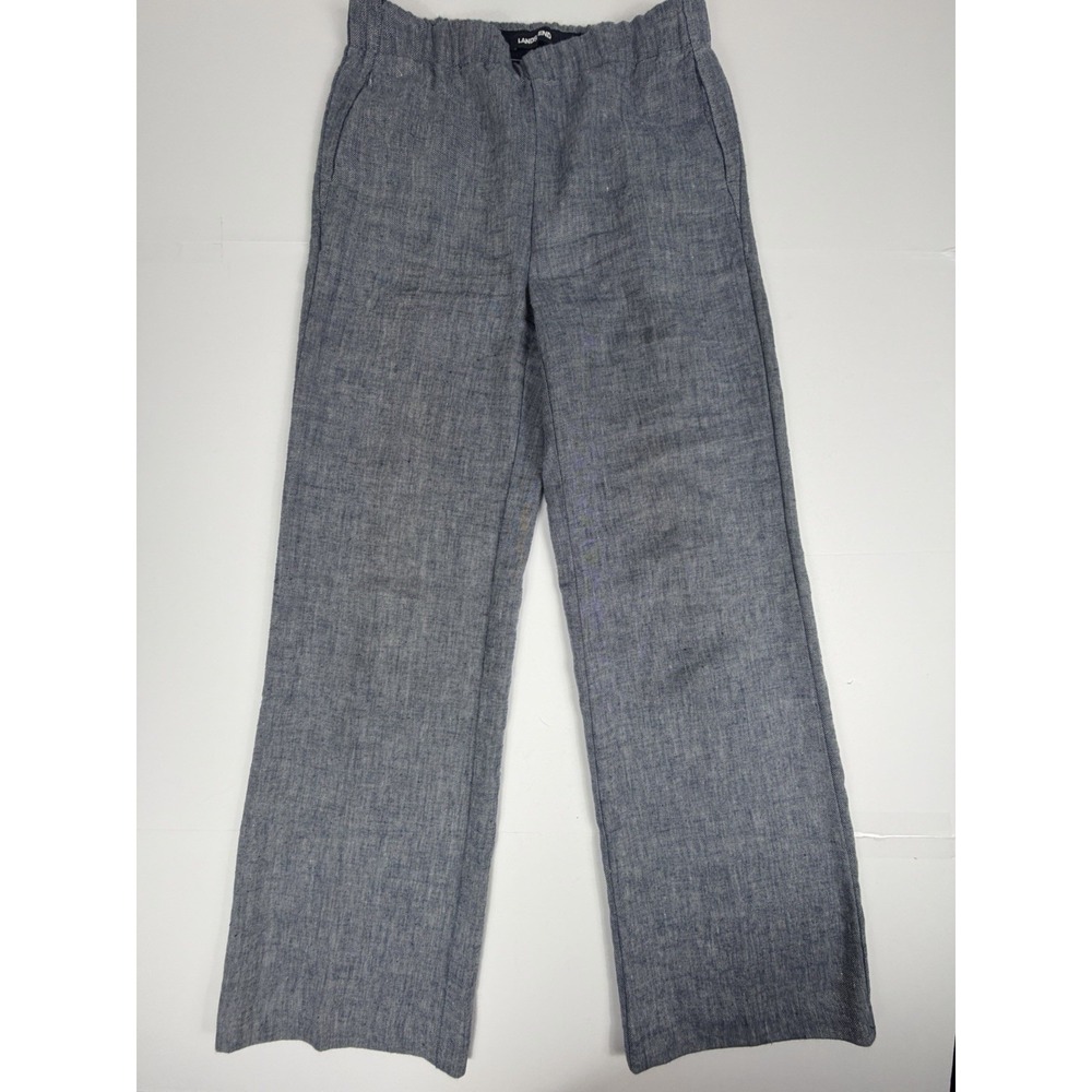 Lands' End Womens Size 4 Blue Linen Blend Wide Leg Pull On Pants Mid Rise - Picture 2 of 8